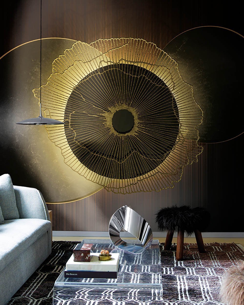 Atlas Obscura in Charcoal - Cobalt - MU12055 - Digital Print - Muance - Kube Contract