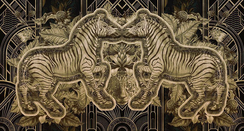 Deco Brothers in Black - Cobalt - MU12087 - Digital Print - Muance - Kube Contract