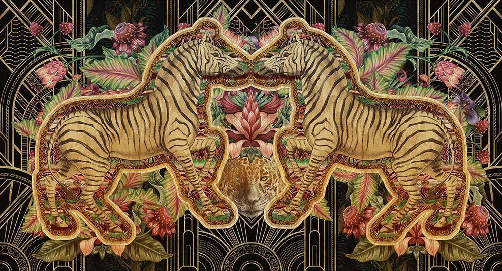 Deco Brothers in Gold - Cobalt - MU12085 - Digital Print - Muance - Kube Contract