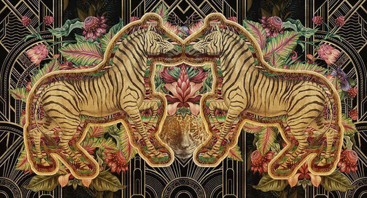 Deco Brothers in Gold - Cobalt - MU12085 - Digital Print - Muance - Kube Contract