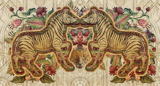 Deco Brothers in Light Gold - Cobalt - MU12086 - Digital Print - Muance - Kube Contract