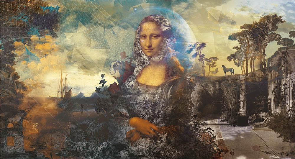 Dining with Mona in Gold - Cobalt - MU12062 - Digital Print - Muance - Kube Contract