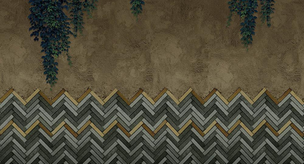 Fishbone Bricks in Green - Cobalt - MU12046 - Digital Print - Muance - Kube Contract