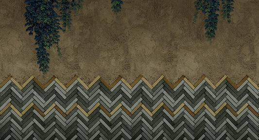 Fishbone Bricks in Green - Cobalt - MU12046 - Digital Print - Muance - Kube Contract