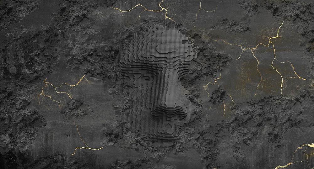 Kintsugi in Charcoal - Cobalt - MU12041 - Digital Print - Muance - Kube Contract