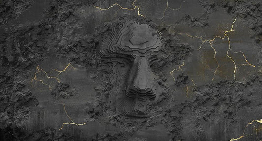 Kintsugi in Charcoal - Cobalt - MU12041 - Digital Print - Muance - Kube Contract