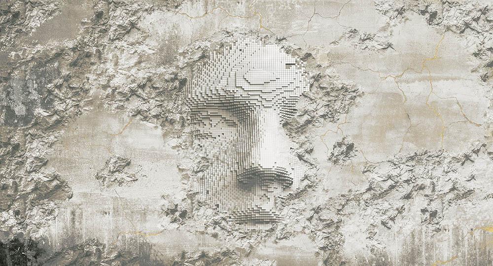 Kintsugi in Cream - Cobalt - MU12042 - Digital Print - Muance - Kube Contract