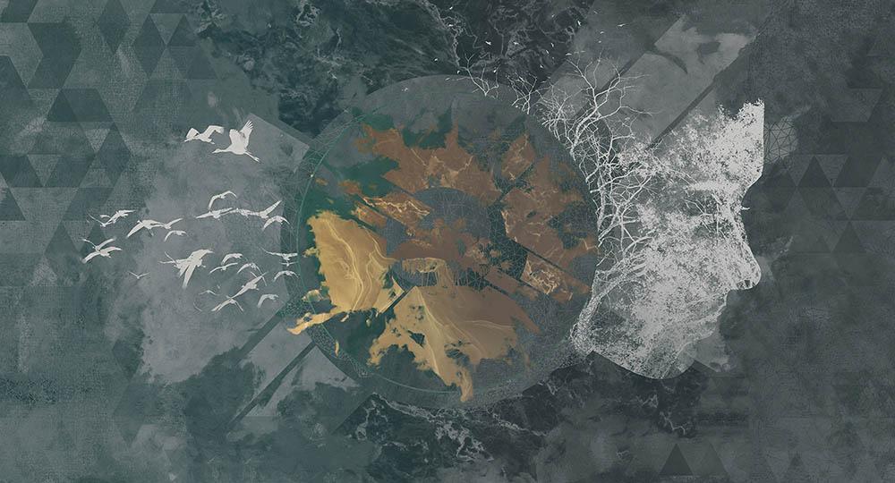 New Divide in Teal - Cobalt - MU12003 - Digital Print - Muance - Kube Contract