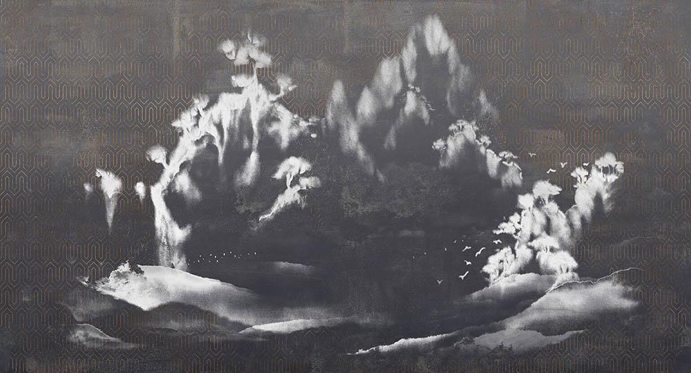 Shangri-la in Charcoal - Cobalt - MU12077 - Digital Print - Muance - Kube Contract