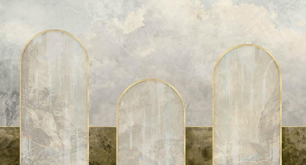 Story of Three in Gold - Cobalt - MU12024 - Digital Print - Muance - Kube Contract