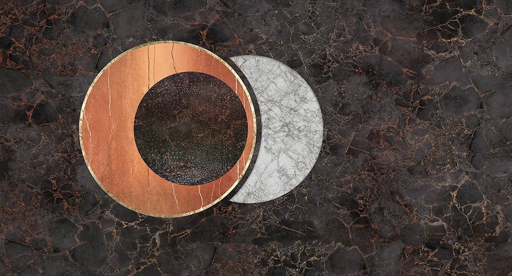 The Circle in Charcoal - Cobalt - MU12075 - Digital Print - Muance - Kube Contract