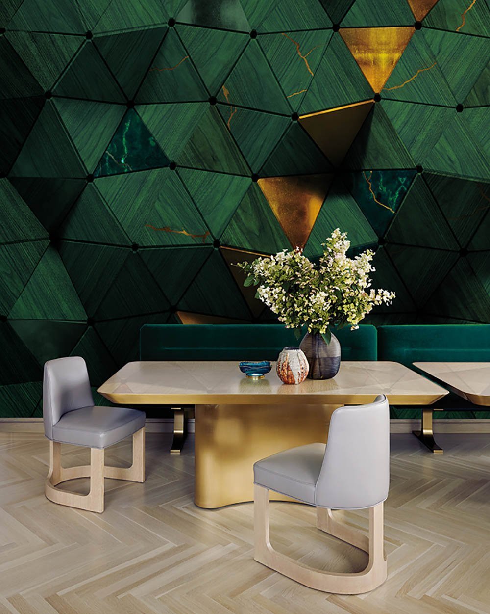 Wall of Manu in Green - Cobalt - MU12010 - Digital Print - Muance - Kube Contract